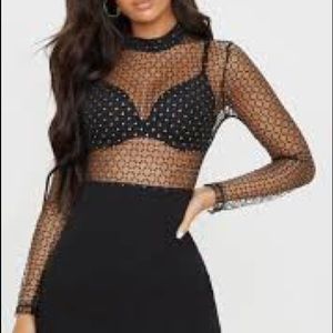 NWT Pretty Little Thing Gold Dot Pencil Dress